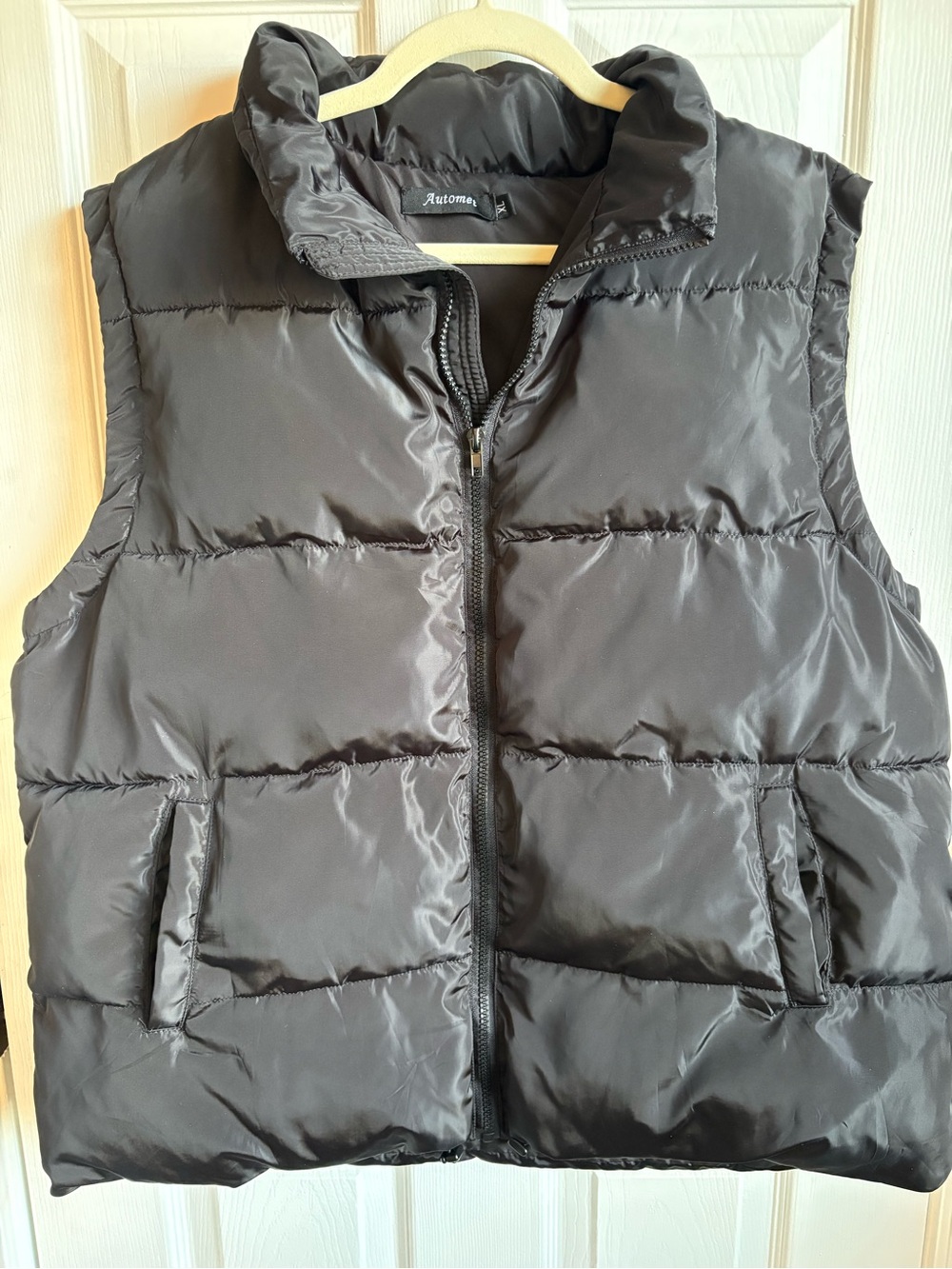 Automet Black Oversized Puffer Vest with Stand Collar, Size XL